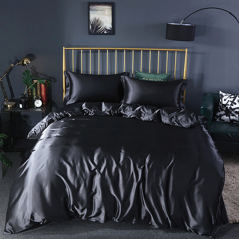 Simple Pure Color Ice Silk Bed Linen Quilt Cover Bedding