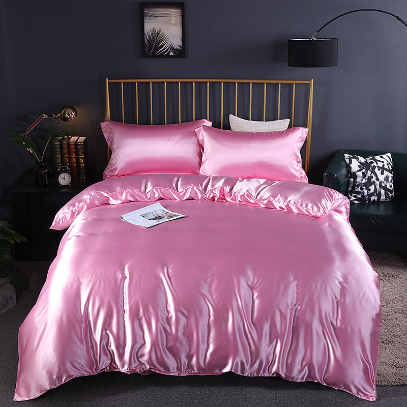 Simple Pure Color Ice Silk Bed Linen Quilt Cover Bedding