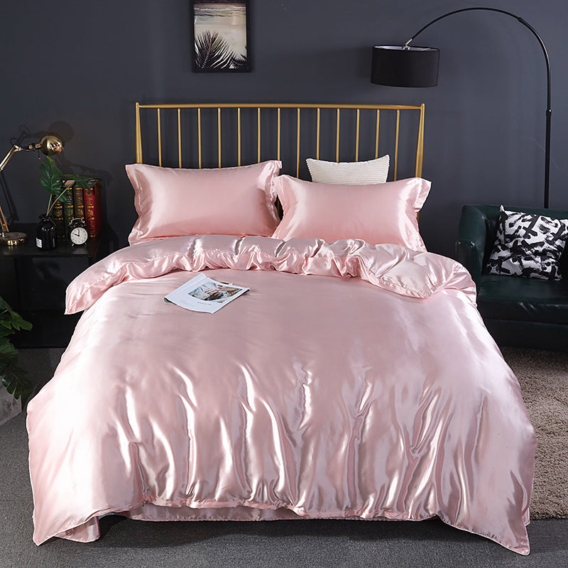Simple Pure Color Ice Silk Bed Linen Quilt Cover Bedding