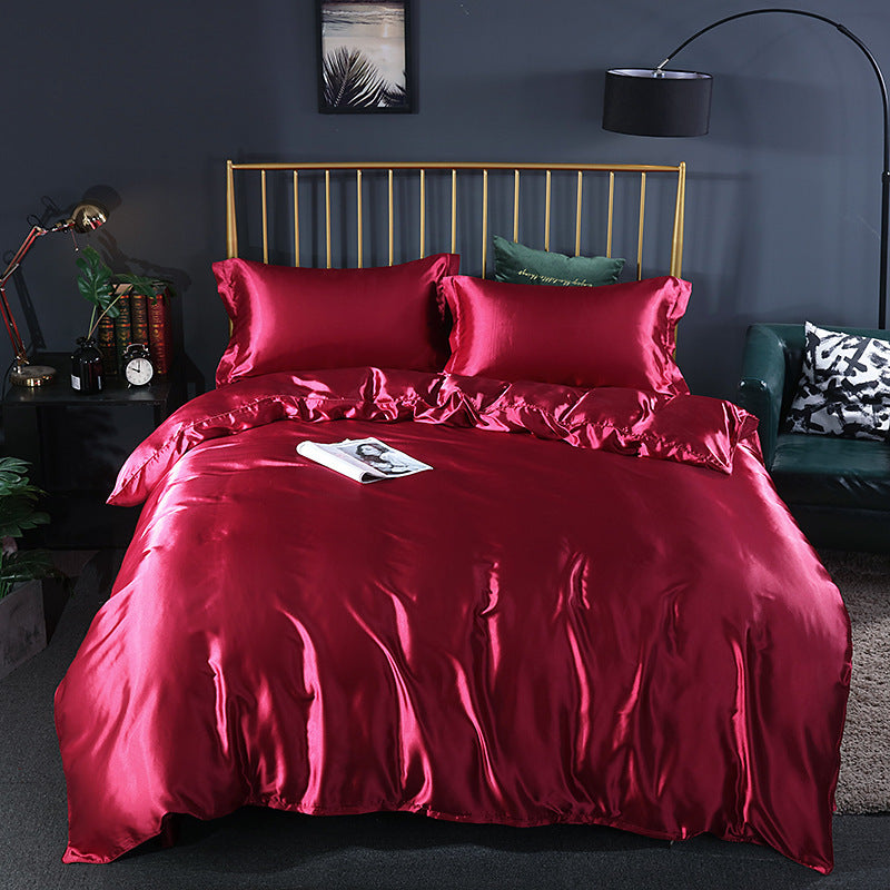 Simple Pure Color Ice Silk Bed Linen Quilt Cover Bedding