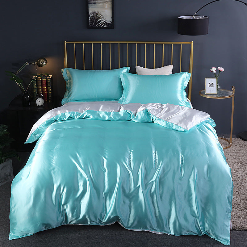 Simple Pure Color Ice Silk Bed Linen Quilt Cover Bedding