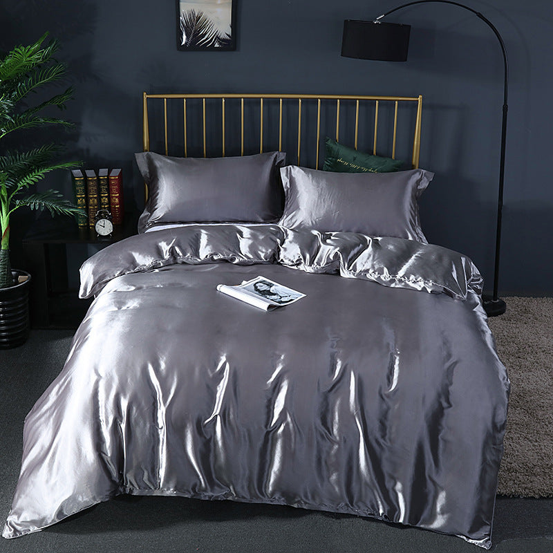 Simple Pure Color Ice Silk Bed Linen Quilt Cover Bedding