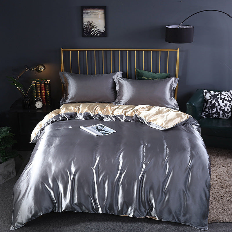 Simple Pure Color Ice Silk Bed Linen Quilt Cover Bedding