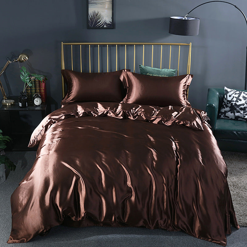 Simple Pure Color Ice Silk Bed Linen Quilt Cover Bedding