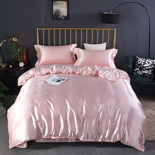 Simple Pure Color Ice Silk Bed Linen Quilt Cover Bedding