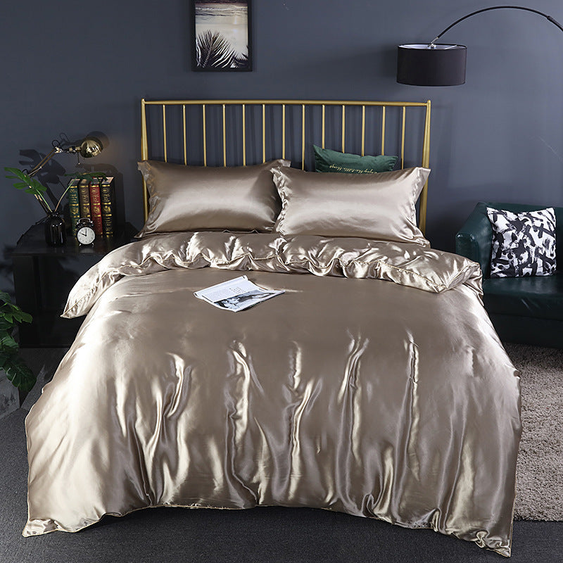 Simple Pure Color Ice Silk Bed Linen Quilt Cover Bedding