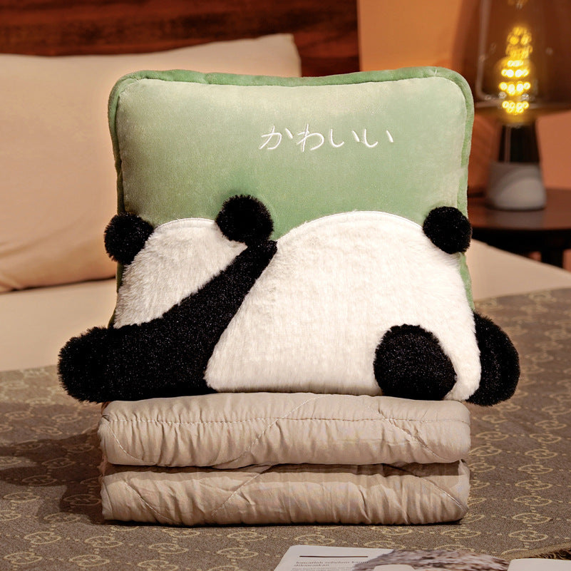 Cute Cartoon Panda Pillow Blanket Dual