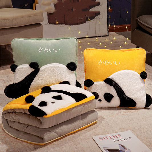 Cute Cartoon Panda Pillow Blanket Dual