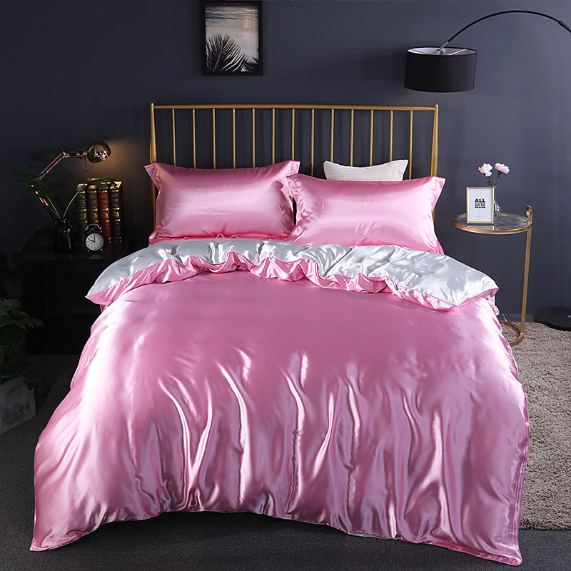 Simple Pure Color Ice Silk Bed Linen Quilt Cover Bedding