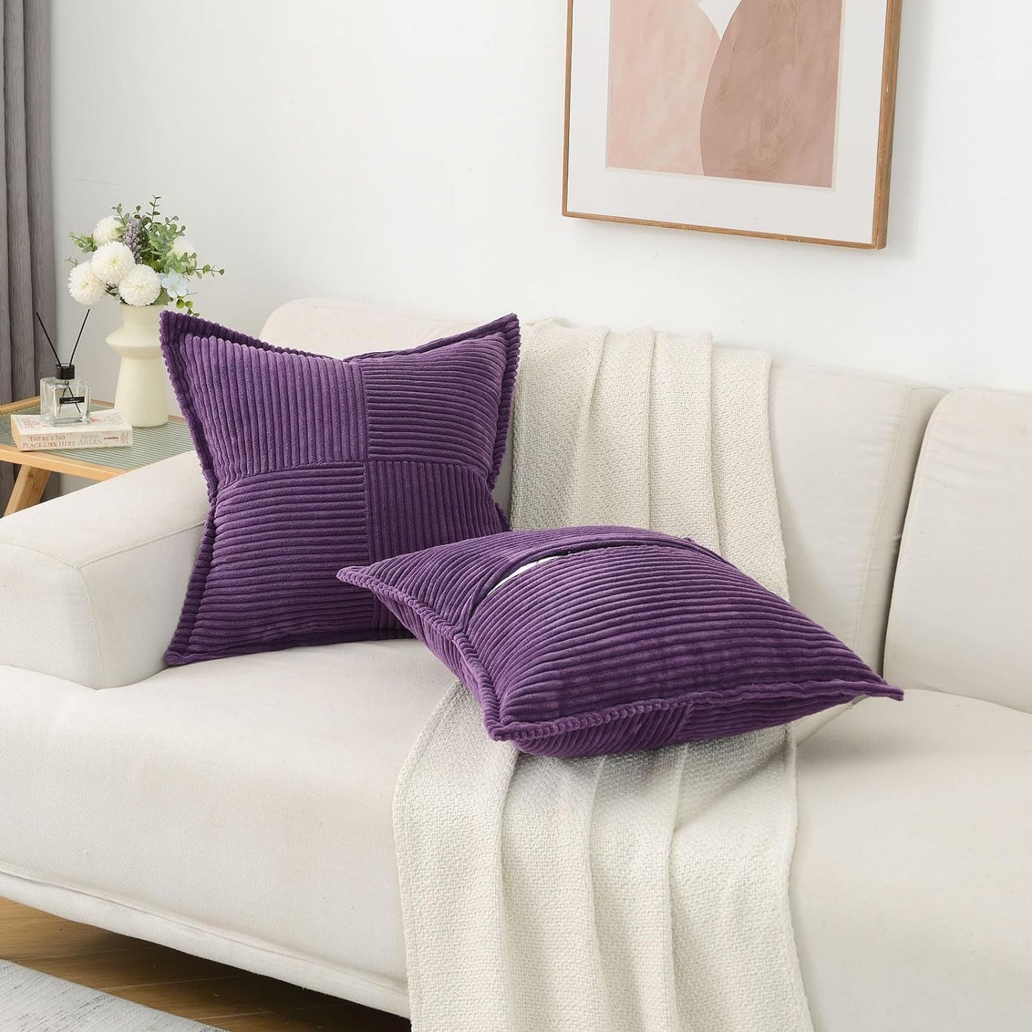 Corduroy Pillow Covers Super Soft Boho Striped Pillow Covers