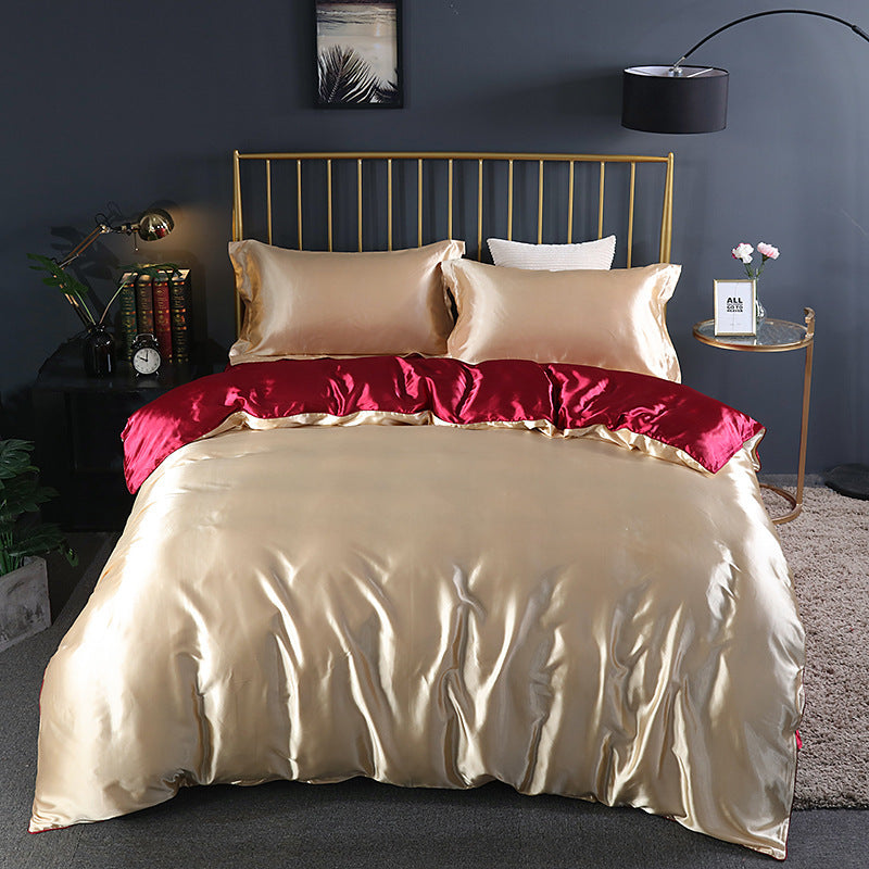 Simple Pure Color Ice Silk Bed Linen Quilt Cover Bedding