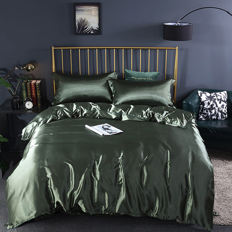 Simple Pure Color Ice Silk Bed Linen Quilt Cover Bedding