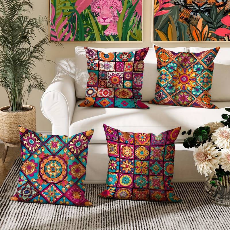 Retro Bohemian Style Pillow Cover Linen Printed Home & Breakfast Sofa