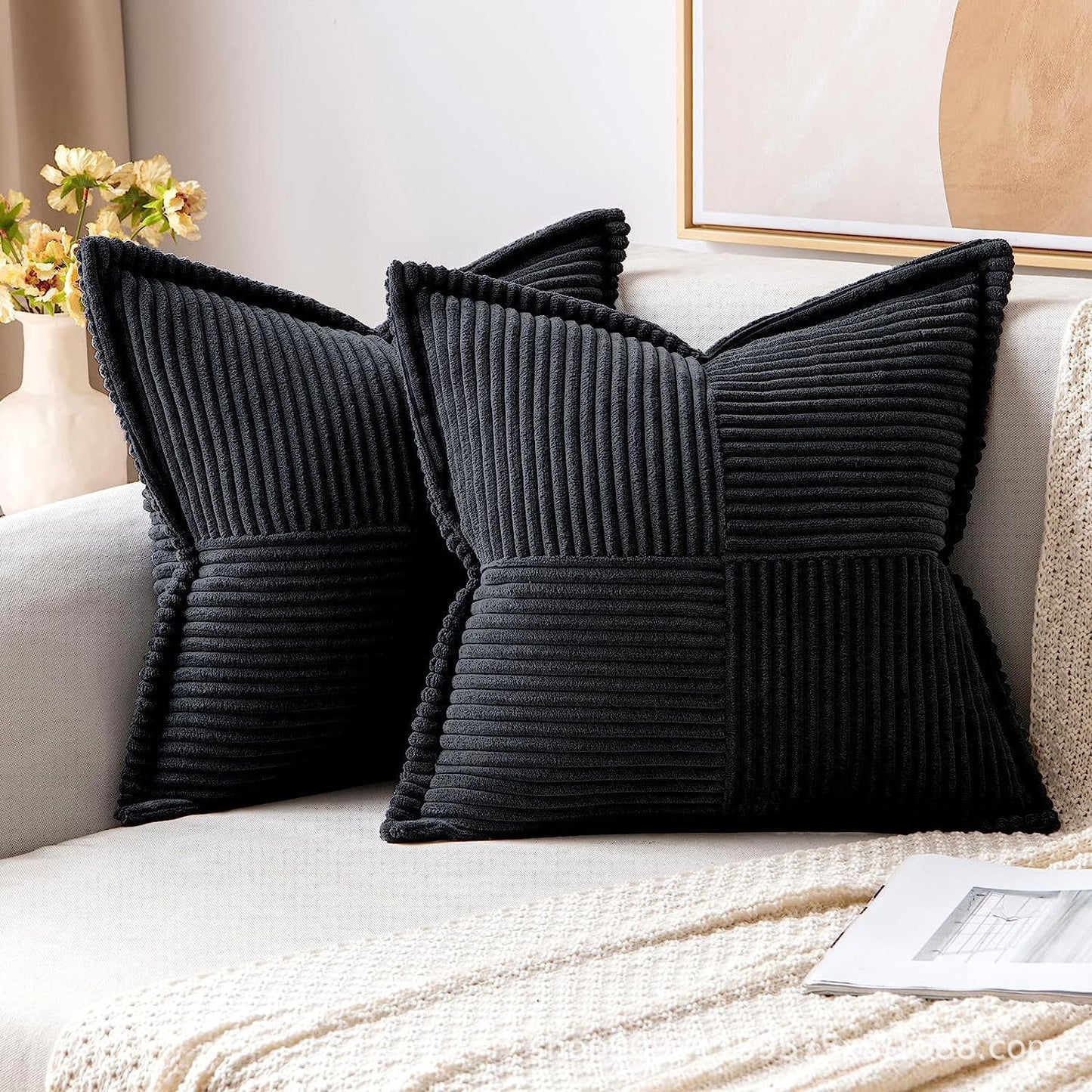 Corduroy Pillow Covers Super Soft Boho Striped Pillow Covers