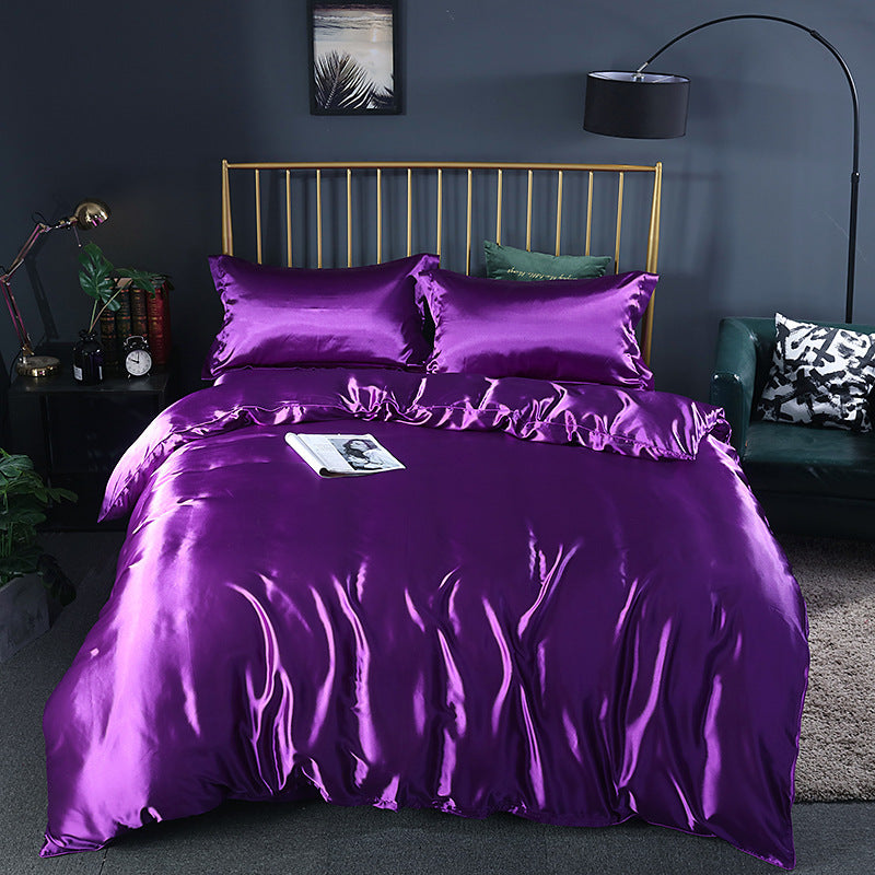 Simple Pure Color Ice Silk Bed Linen Quilt Cover Bedding