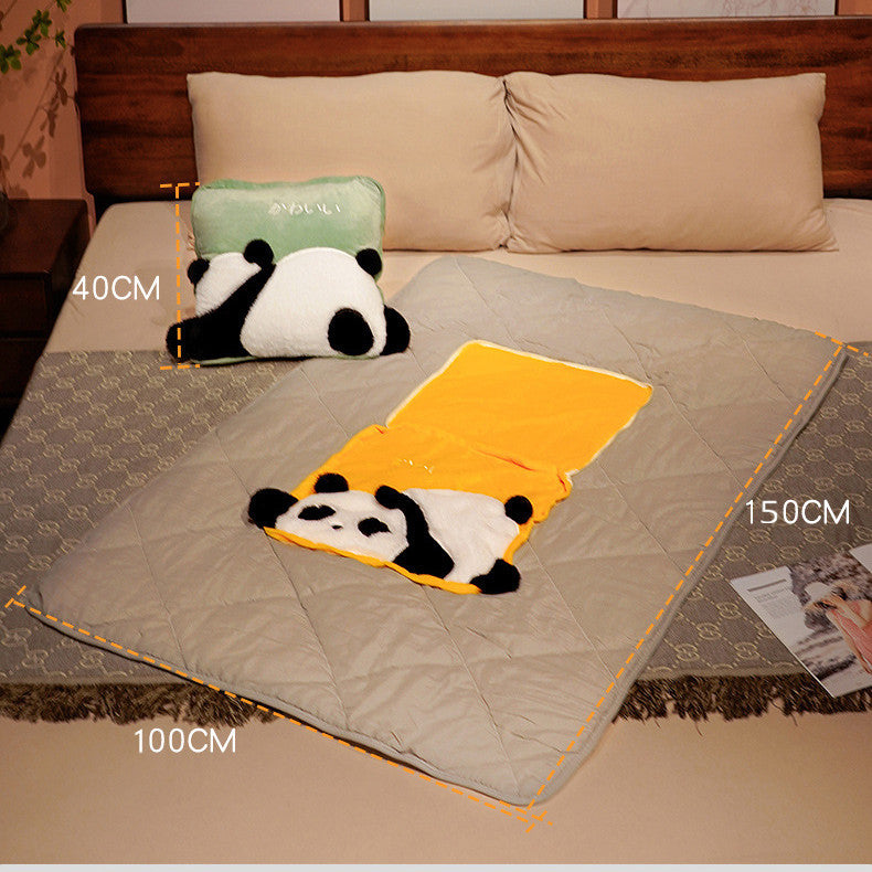 Cute Cartoon Panda Pillow Blanket Dual