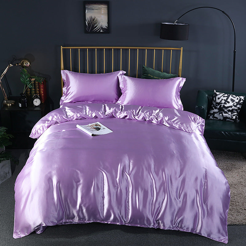 Simple Pure Color Ice Silk Bed Linen Quilt Cover Bedding