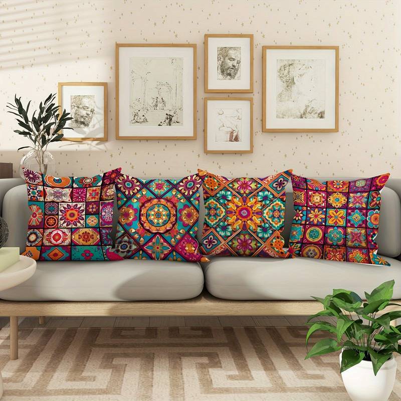 Retro Bohemian Style Pillow Cover Linen Printed Home & Breakfast Sofa