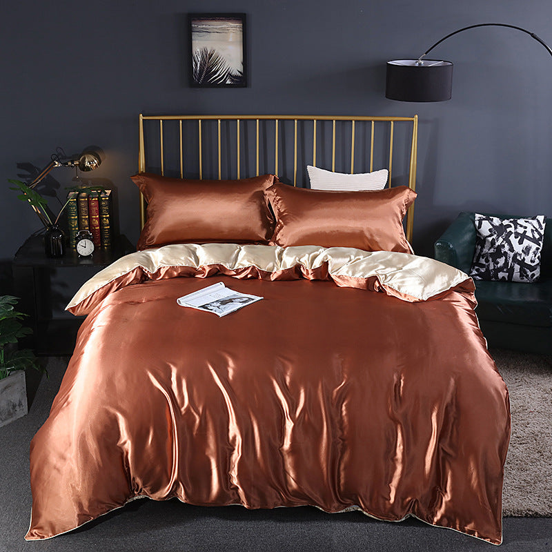 Simple Pure Color Ice Silk Bed Linen Quilt Cover Bedding