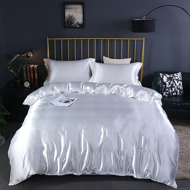Simple Pure Color Ice Silk Bed Linen Quilt Cover Bedding