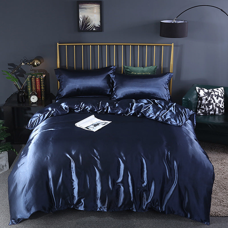 Simple Pure Color Ice Silk Bed Linen Quilt Cover Bedding